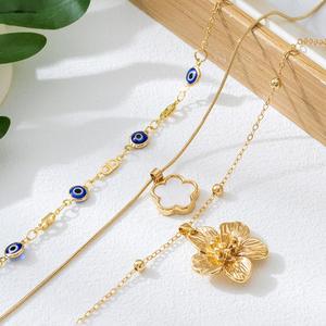 Collier à chaîne à maillons superposés pour femmes, pendentif fleur en alliage d'or, nouveau style - Product Image 5