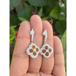 ต่างหูเงินแท้ 925 ดีไซน์หรูหราประดับด้วยซิทรินสำหรับผู้หญิง - Product Image 4