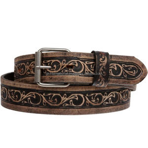 100% ceinture d'outillage en cuir de vachette pleine fleur pour hommes avec détails de cadre floral et boucle à rouleau interchangeable - Product Image 2