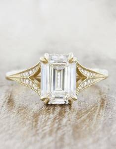 925 argent Vintage inspiré Milgrain fendu bande bague de mariage Double griffe ensemble émeraude coupe Original Moissanite fiançailles fêtes - Product Image 6