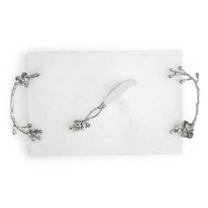 ถาดเสิร์ฟหินอ่อนสีขาวสุดหรูถาดโลหะนิกเกิลลายกล้วยไม้ตกแต่งทำด้วยมือสำหรับโรงแรมจัดเลี้ยงงานแต่งงาน - Product Image 1