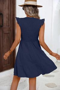 Nueva ropa de verano para mujer, vestido de fiesta corto teñido anudado de rayón, ropa de moda y de resort, vestido Midi de manga corta con cuello en V - Product Image 4