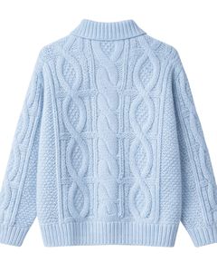 Suéter Polo de Punto Trenzado de Lana Azul Cielo para Hombre, Personalizado por el Fabricante, Manga Larga, Cuello con Botones, Cálido, Suave y Casual para Invierno - Product Image 2