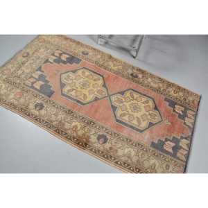Turkish Accent Rug 3.6x6.46 ft, <b>Red</b> Bordered Vintage <b>Wool</b> Rug - Product Image 4