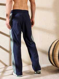 2024 Trendy Navy Teal Wavy Panel <b>Oversized</b> <b>Sweatpants</b> 100% Cotton 350gsm Dual Side Pockets Button Fly High Ins Jogging Fit - Product Image 2