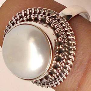 Handmade 925 Sterling <b>Silver</b> Coin Pearl <b>Statement</b> <b>Ring</b> Freshwater June Birthstone Jewelry Boho Perfect Gift for Men and Women - Product Image 2
