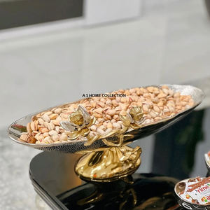 ชามอลูมิเนียมเคลือบทองลายดอกไม้ทำจากเงินเงางามหรูหราทำจากโลหะ - Product Image 1