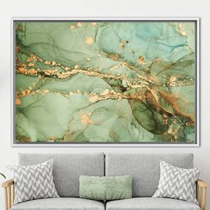 Impression sur toile d'art moderne en marbre vert et or élégants, 1P : encadré blanc - Product Image 1