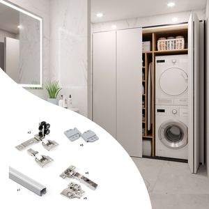 Emuca Soft Close Twofold Kit Hardware per 2 pieghevole porta scorrevole armadio include tutti i componenti 4 pannelli non inclusi - Product Image 1