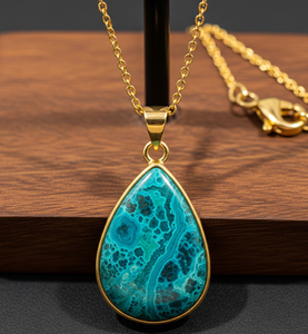 Chaîne délicate en argent sterling 925, tenue quotidienne, chrysocolle naturelle bohème, forme ovale, pendentif, réglage de la lunette, cristal de guérison - Product Image 2