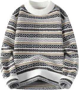2026 Men's Jacquard <b>Knit</b> Men's <b>Sweaters</b> Thick Wool Viscose <b>Loose</b> Fit Cozy Floral Pattern Winter Pullover - Product Image 6