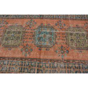 Tapis Turc Vintage 4.8x 11.8ft Orange Bleu Patchwork Design Laine Matériau Latex Style-Tabriz pour Entrée Rectangle Abstrait - Product Image 5