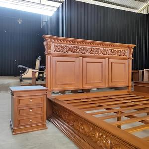 Hand Carved Mahogany King Platform <b>Bed</b> with Antique Style Carved Design and Side <b>Cabinet</b>-Traditional Bedroom Furniture - Product Image 3