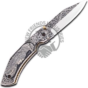 Premium D2 acier pliant couteau de poche gravé à la main Unique conception personnalisée ODM pris en charge pour hommes femmes chasseurs bricolage cadeaux - Product Image 3