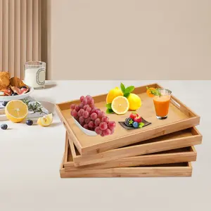 Handmade Rectangular Wood <b>Serving</b> <b>Tray</b> <b>with</b> <b>Handles</b> Farmhouse Decorative Wooden Platter for Home or Restaurant - Product Image 2