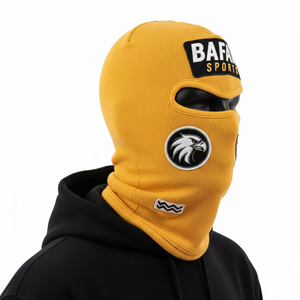 Balaclava de sport pour homme en tricot côtelé, mélange de coton, tissu doux et extensible, couleur jaune, couvre-visage complet, logo brodé personnalisé, balaclavas pour homme - Product Image 3
