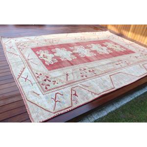 Turkish Vintage Rug 8.2x11.3 ft, <b>Red</b> Plants & trees <b>Wool</b> Rug - Product Image 2