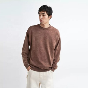 Sudadera al por mayor personalizada para hombre, jersey de punto oversize de algodón con lavado ácido, cuello redondo, estilo vintage, forrada para invierno. - Product Image 5