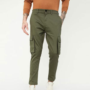 Pantalones Cargo de Lona Resistentes para Hombre, Cintura Alta, Corte Moderno Informal, Ropa para Exteriores - Product Image 1