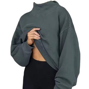Sudadera con capucha de gran tamaño a la moda holgada personalizada para mujer, suéter en blanco con cuello dividido lateral, novedad de otoño, tarifa barata - Product Image 1