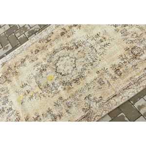 3.7x6.6 ft Rug, Vintage Turkish Rug, <b>Brown</b> Gray Check <b>Wool</b> Rug - Product Image 5