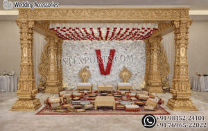 Decoración Tradicional del Mandap para Bodas del Sur de la India, Mandap Dorado para Ceremonia de Boda Tamil en EE. UU., Mandap Tamiliano Dorado para Bodas en EE. UU. - Product Image 2