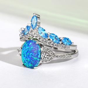 Jeulia Pear Cut <b>Opal</b> Stackable Sterling Silver Wedding <b>Ring</b> Set - Product Image 5