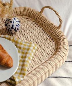 ถาดหวายไม้ไผ่ทำด้วยมือถาดหวายพร้อมหูหิ้วถาดตัดอาหารผนังสูงทำด้วยมืออเนกประสงค์ - Product Image 1