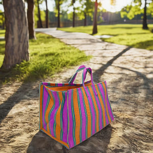 Sac à provisions en nylon réutilisable écologique RPET Zipper Handloom tissé sacs de plage en plastique recyclé à la mode Logo rayé fait - Product Image 4