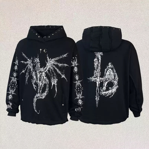 Fabricante personalizado 100% algodón hombres Streetwear Sudadera con capucha de gran tamaño sin forro ácido lavado frente Logo ODM DTG impresión sudadera - Product Image 1