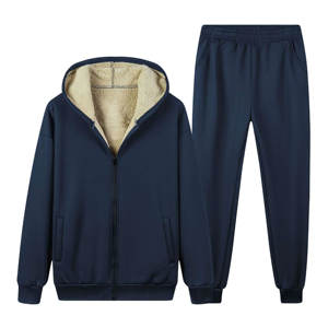 Conjunto de pantalones de chándal con forro térmico y hombros caídos para hombre de alta calidad, chándal para correr con estampado personalizado - Product Image 1