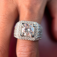 Anillo Redondo de Plata de Ley para Hombre, Chapado en Rodio, con Incrustaciones de Diamantes Moissanite, Accesorio de Joyería Elegante y Duradero