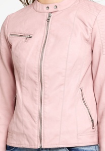 Veste en cuir matelassée pour femme, coupe moderne, col montant en peau de mouton, respirante, élégante, design tissé, spandex, chic, unie - Product Image 3