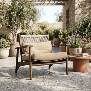 <span class=keywords><strong>Fauteuil</strong></span> de salon d'extérieur/intérieur en teck massif de qualité supérieure, style scandinave moderne, <span class=keywords><strong>fauteuil</strong></span> de jardin tressé, mobilier de patio résistant aux intempéries <span class=keywords><strong>pour</strong></span> hôtel en Australie - Product Image 1