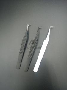 Pince à épiler à 90 degrés en acier inoxydable japonais, noir mat, blanc, avec poignée en diamant, volume de cils en fibre pointue - Product Image 2