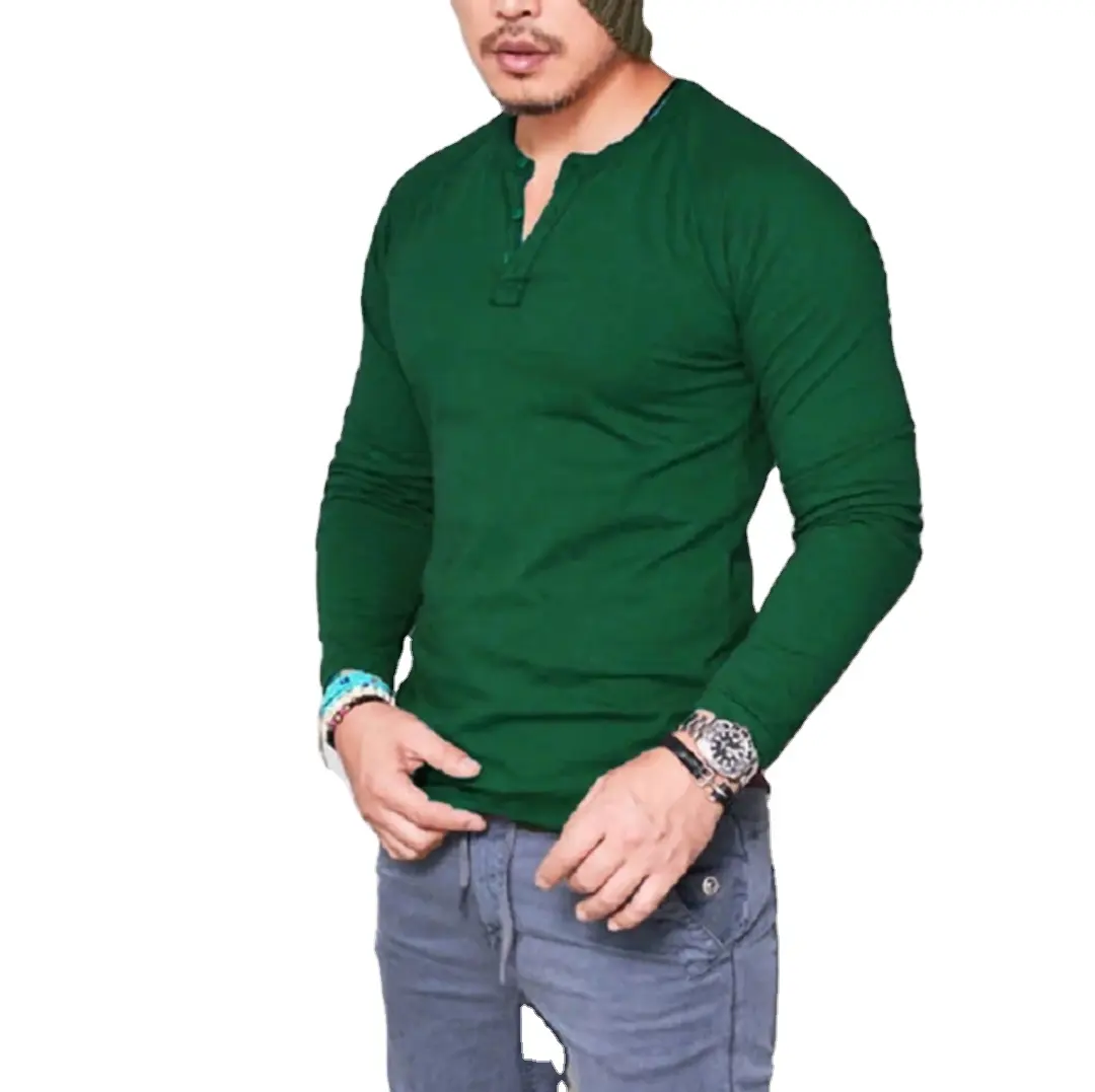 High Quality Men's long sleeve 100% cotton bamboo t shirt