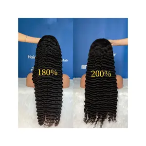 Wholesale HD Brazilian Human Hair Lace Front Wig ,Deep Wave Virgin Hair Lace Wig For Black Women, Pre Pluck Wig With Baby Hair