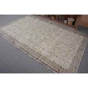 Alfombra turca vintage de 5,4x8,5 pies, beige, marrón, área grande, respaldo de látex de lana, retales Tabriz para adolescentes, pasillo rectangular de 5x8 - Product Image 3