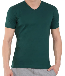 T-shirt à col côtelé uni et col en V pour hommes T-shirt en coton de qualité supérieure de couleur unie pour l'entraînement, la course à pied et les vêtements décontractés - Product Image 1