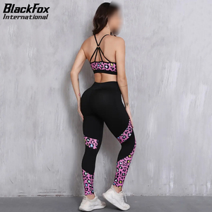 Haute élasticité tricoté Polyester vêtements de sport solide Fitness entraînement soutien-gorge Leggings ensemble cou poches grande taille respirant - Product Image 3