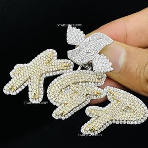 925 plata esterlina Iced Out VVS Moissanite colgante personalizado, Iced Out VVS Moissanite colgante Unisex VVS Moissanite letra colgante - Product Image 1