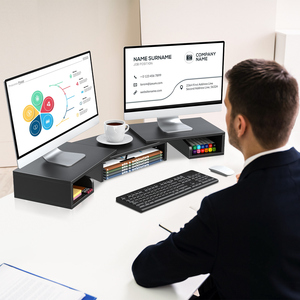 מסך כפול מעמידה עם שני מגירות מסתובבת שולחן עבודה מארגן מעמד למחשב, מחשב נייד, מסך, מדפסת - Product Image 3