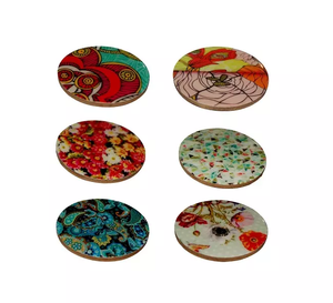 Posavasos de resina de madera de estilo antiguo hecho a mano, alfombrillas de copa de cristal de nueva moda, almohadillas para el hogar, Hotel con diseño de impresión esmaltada - Product Image 2