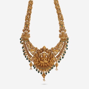 Collar chapado en oro antiguo de estilo religioso con cuentas en forma de número y patrón con diamantes y perlas para regalo de boda o compromiso - Product Image 1