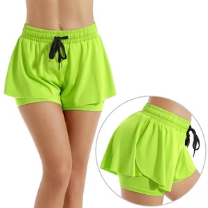 Shorts de performance pour femmes à double couche et double compression avec cordon de serrage, mini-short pour l'entraînement général en salle de sport - Product Image 5