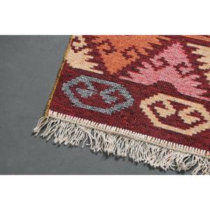 Alfombra Vintage de 2.6x5 pies, Alfombra Turca, Alfombra de Lana a Cuadros Rojos - Product Image 3