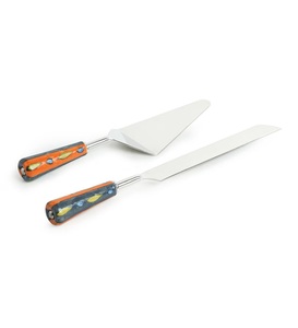 Ensemble de couteaux à beurre en acier inoxydable Ensemble de couteaux à fromage en métal finition argentée brillante avec manche décoratif en bois Ensemble de couteaux de 2 pièces - Product Image 1