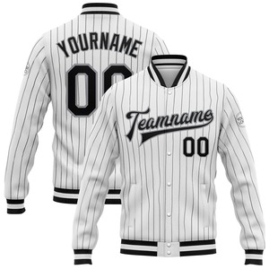 Direct Industry Wholesale Casual Winter Custom White Black Pinstripe Black-Gray Bomber Full-Snap Varsity Letterman Jacket - Product Image 1
