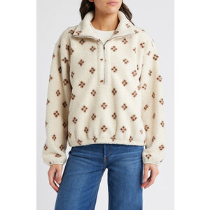 เสื้อฮู้ดผู้หญิงผ้าฟลีซเนื้อหนาคุณภาพสูงสำหรับฤดูใบไม้ผลิและฤดูหนาว  แบบซิปครึ่งตัว  ลายดอกไม้  ทรงโอเวอร์ไซส์  ผ้าเชอร์ปา - Product Image 2