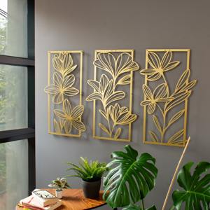 Ensemble de 3 décorations murales en métal de style floral de qualité supérieure pour la maison, les espaces hôteliers et les intérieurs commerciaux, provenant d'Inde - Product Image 2